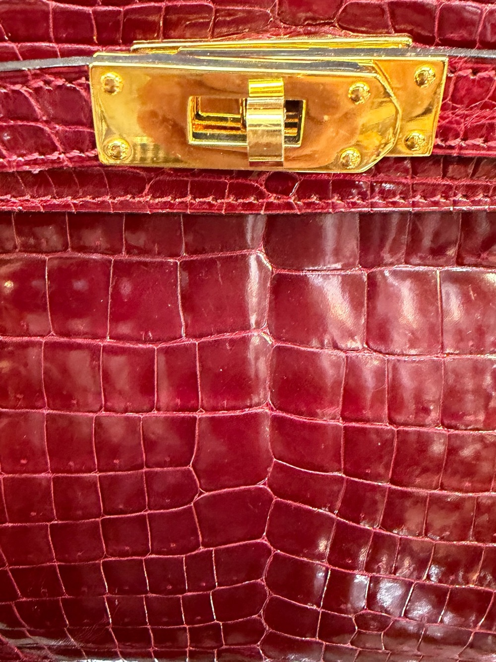 KEWANPEN Burgundy genuine Crocodile Top-Handle Satchel with Gold Hardware - Picture 4 of 9